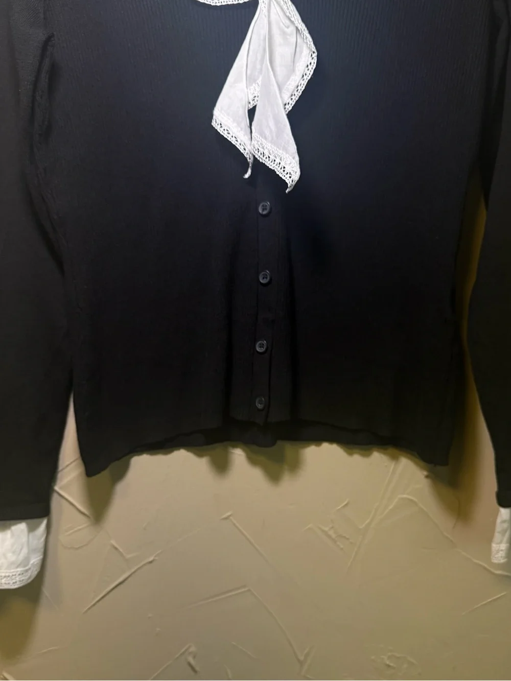 French Girl Coquette Silk Blend Cardigan Lace Ruffle Trim Whimsigoth Style PL